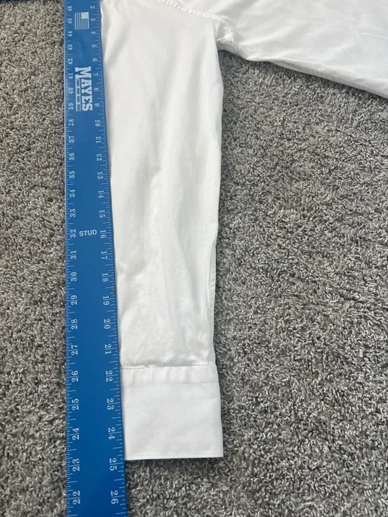 Bogosse White Men's Button-Down Shirt with Blue Plaid Trim Flip Cuffs Size 4 (L) - Picture 13 of 15